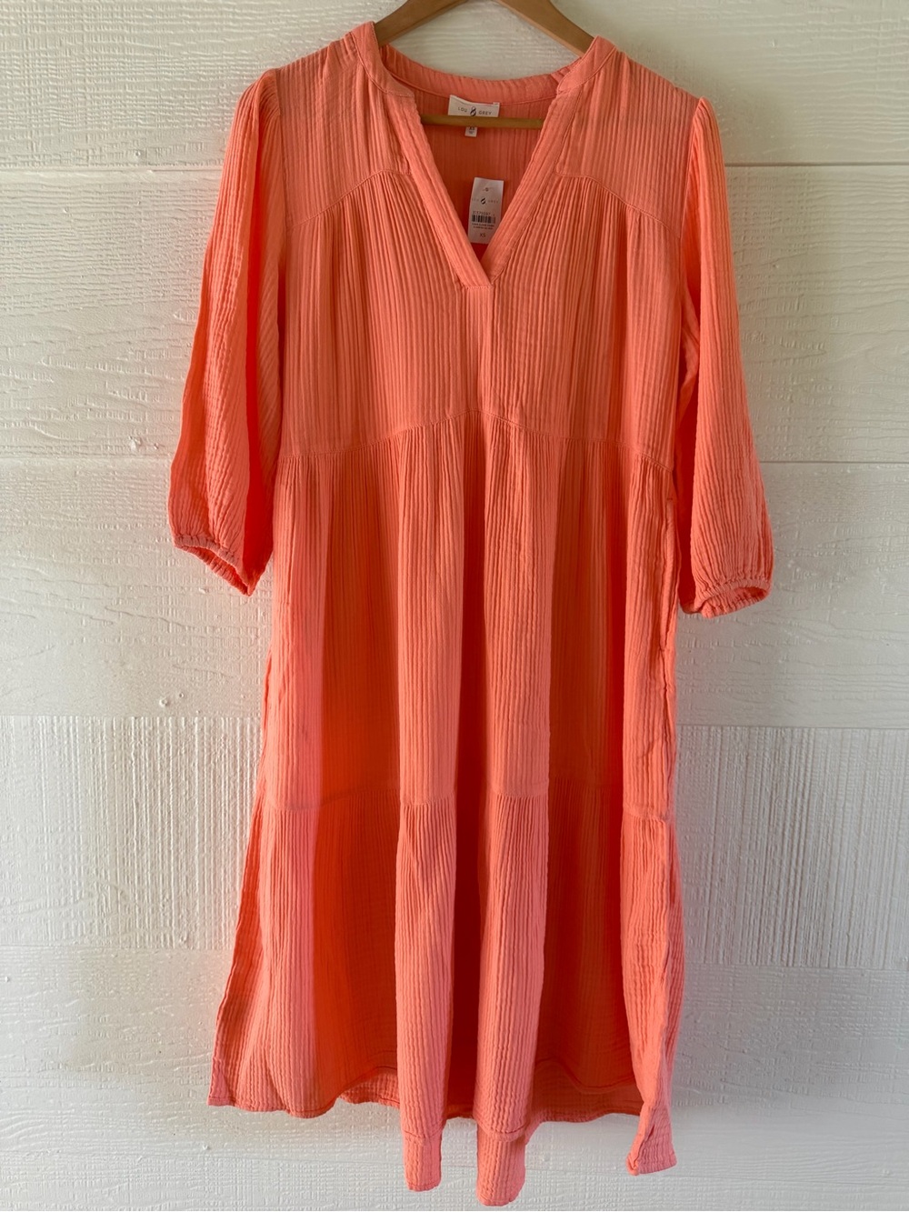 Lou & Grey Coral Gauze Tiered Midi Dress NWT XS